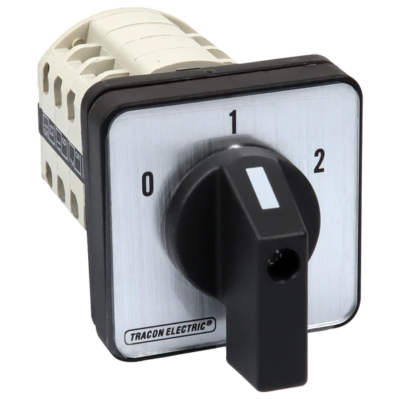 TRACON Választókapcsoló, 0-1-2, 400V, 50Hz, 32A, 2x4P, 11kW, 64x64mm, 60° (TKB-326/4)