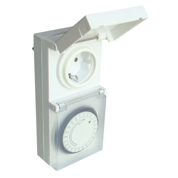 TRACON Dugaszolható napi kapcsolóóra, elektromechanikus, 230V, 16A, IP44 (TKO-DNV)
