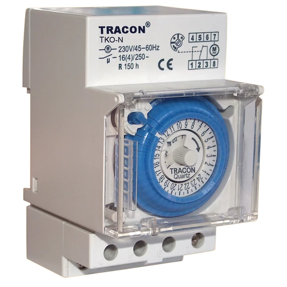TRACON Sorolható kapcsolóóra, napi, elektromechanikus, 230V, 16(4) A (TKO-N)
