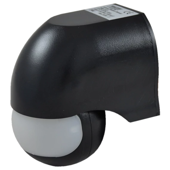 TRACON Mozgásérzékelő, infra falra, fekete, 230V, 50Hz, 180°, max. 12 m, 10s-12min, 3-2000lux, IP44 (TMB-112F)