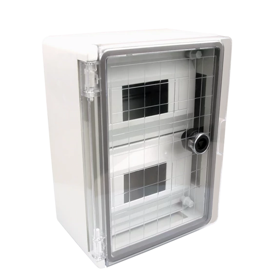 TRACON Műanyag elosztószekrény maszkos átlátszó ajtóval, 2x6mod, HxWxD = 280x210x130mm, IP65, IK10, 1000V AC/DC (TME282113MT)