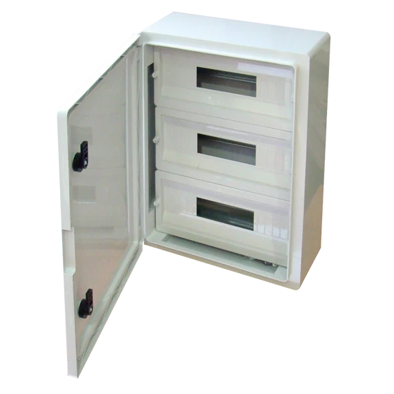 TRACON Műanyag elosztószekrény maszkos, 3x17 mod, HxWxD = 500x400x175mm, IP65, IK10, 1000V AC/DC (TME504018M)
