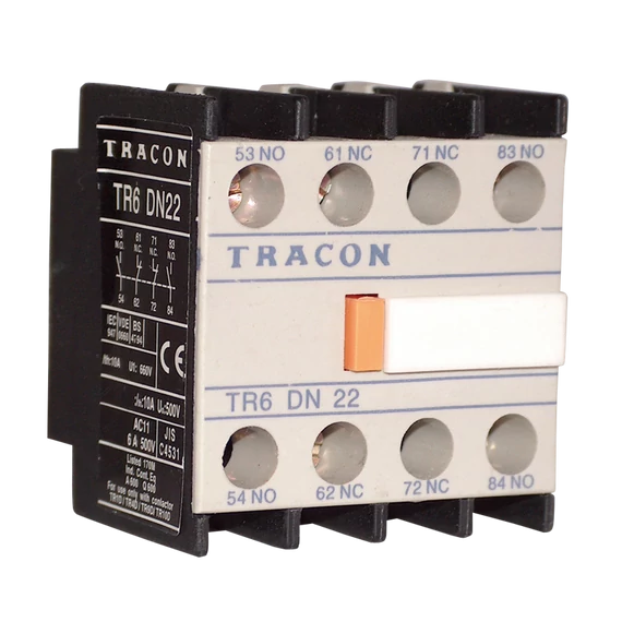 TRACON Homlokoldali segédérintkező TR1D/F és TR1E kontaktorokhoz, 230V, 50Hz, 2A, 4xNO (TR6DN40)