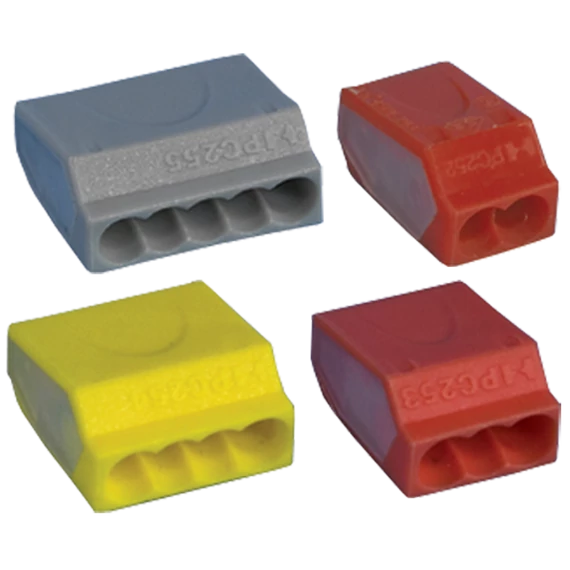 TRACON Csavar nélküli vezetékösszekötő, sárga, 4x(0,75-2,5mm2) 450VAC, max. 16A (TRC254)