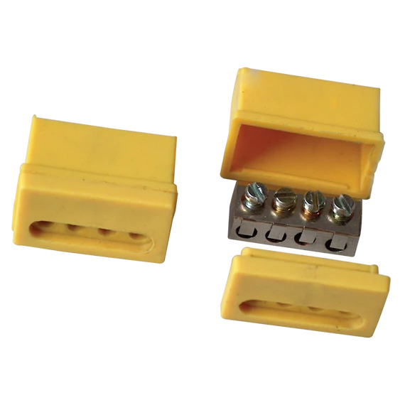 TRACON Szigetelt csavaros vezetékösszekötő, sárga ház, 4x(1,5-4mm2), 450VAC, max. 40A (TRK4)