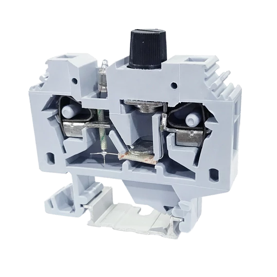 TRACON Biztosítékos ipari sorozatkapocs, rugós, sínre, szürke, 220V 10A 0.2-6 mm2 2P (TSKC6B)