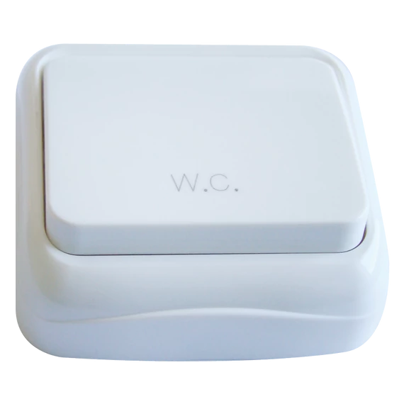 TRACON Falon kívüli nyomókapcsoló WC felirattal (tapétakapcsoló), 10AX/250VAC, IP20 (N101) (TTK-04W)