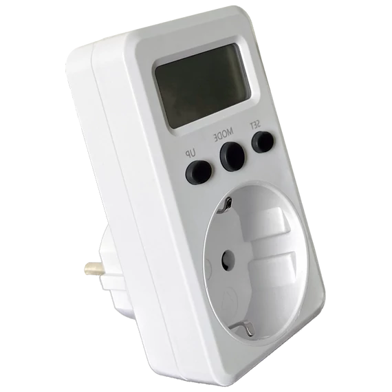 TRACON LCD kijelzőjű dugaszolható fogyasztásmérő, 230 V, 50 Hz, 16 A, 3680 W, V, kWh, cost (TVOD01)