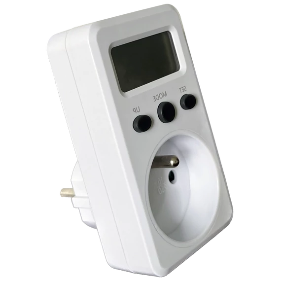 TRACON LCD kijelzőjű dugaszolható fogyasztásmérő, 230 V, 50 Hz, 16 A, 3680 W, V, kWh, cost, French (TVOD01F)