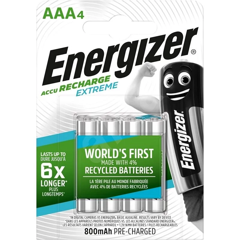 ENERGIZER újratölthető akkumulátor, Ni-MH, AAA, 1.2V, 800mAh, (HR03) - 4db/cs.