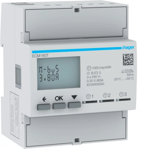 HAGER Fogyasztásmérő, direkt 80A 2modul S0 MID (ECM180T)