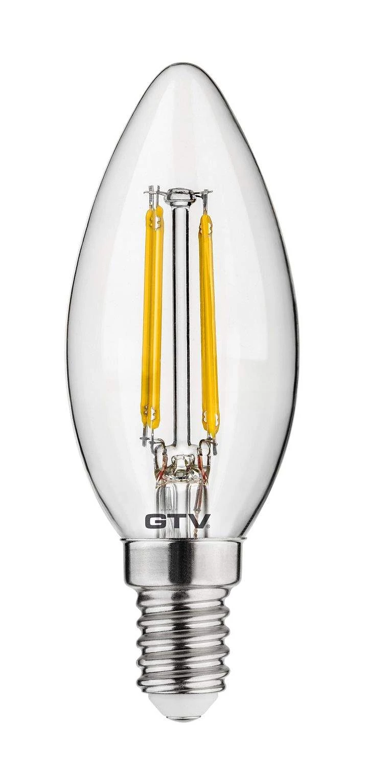 GTV LED fényforrás, E14, gyertya, FILAMENT, 4W, 400lm, 35mA, 3000K, 360°, 230V/AC (GTV-LD-C35FL4-30)