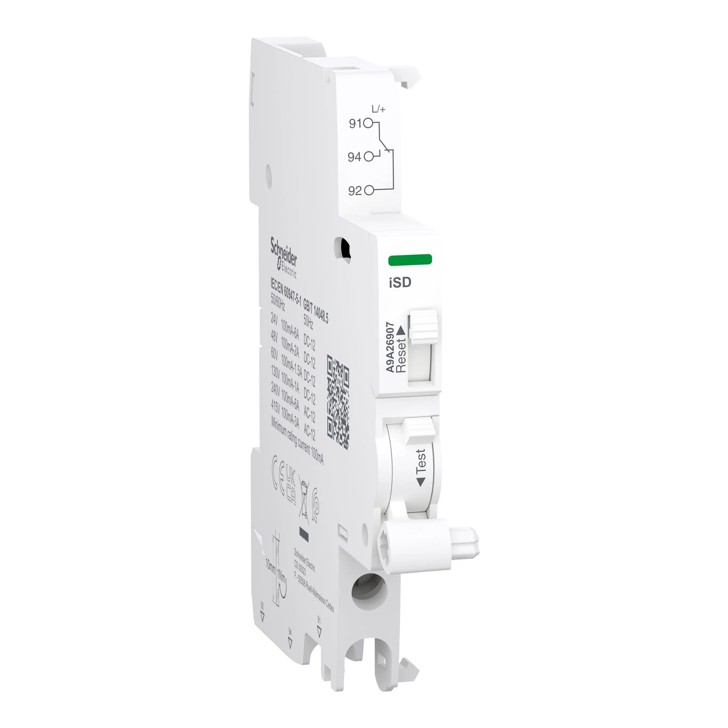 SCHNEIDER ELECTRIC ACTI9 iSD hibajelző érintkező, 0.1-6A, 24-415VAC, 24-130VDC, alsó bekötés (A9A26907)