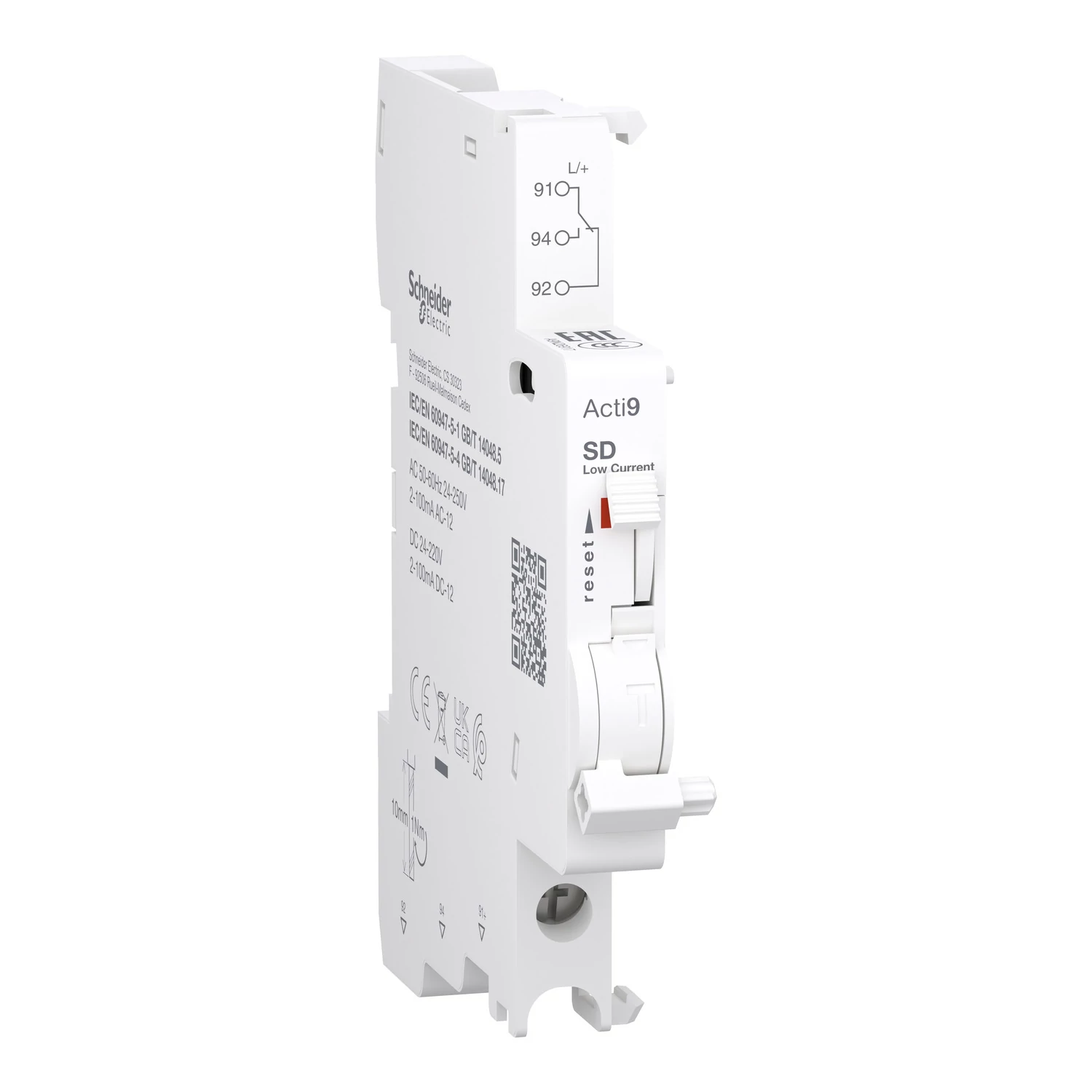 SCHNEIDER ELECTRIC ACTI9 iSD hibajelző érintkező, C120/C60H-DC, 2-100mA, 24-250VAC, 24-220VDC, alsó bekötés (A9N26917)